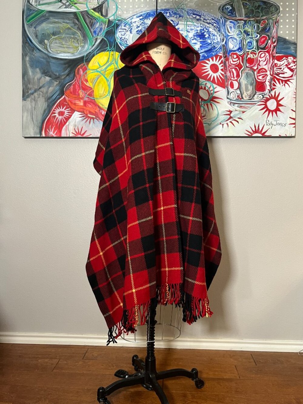 Burberry Hooded Tartan Wool Cape + Garment Bag